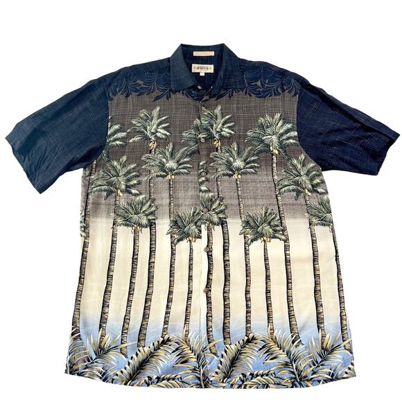 Hawaiian Shirt Campia Moda Button Men L Palm Trees Rayon Short Sleeve Tropical - Picture 1 of 11